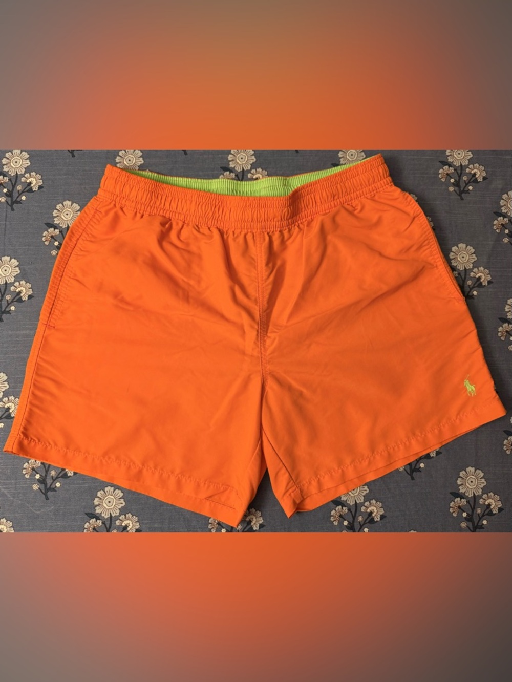 Ralph Lauren Swim Trunk - Orange with Lime lining and Pony - Men’s L